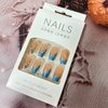 Blue French Press on Nails Medium with Pearl Design Cute Ballet Shaped False Nails Artificial Acrylic Coffin Nails Full Cover Reusable Fake Nails Nature Fit Stick on Nails Glue on Nails for Women