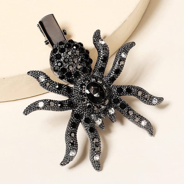 BERYUAN Halloween Spider Hair Clips Creative Rhinestone Insect Headclip Sparkle Rhinestone Monster Hairpins Black Rhinestone Spider Hair Pins Vintage Halloween Hair Clip for Party
