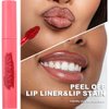 3 Colors Long-Lasting Peel Off Matte Lip Tint，Matte Natural Mist Lip Tinted，Peel Off Lip Liner Tattoo Stain，Highly-Pigmented Peel Off Lip Gloss，Non-Stick & Waterproof Formula，Transfer-proof