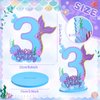 Wonderjune Mermaid Birthday Number Sign Centerpiece for Girls Wooden Mermaid Party Number Table Sign Decoration Mermaid Party Supplies for Birthday Anniversary (Number 3)