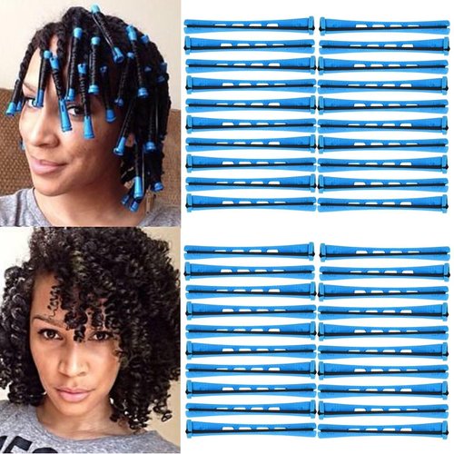 Aliabsion 40 Pieces Small Perm Rods for Short Hair Blue Cold Wave Rod Hair Curling Rods Plastic Heatless Rollers Hair Curlers for Women Hairdressing Hair Perm Rods (Blue, 0.35inch)