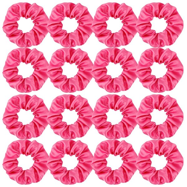 16 Pacs Satin Scrunchies Bridesmaid Proposal Gifts Hair Ties Scrunchies for Women Girls Bachelorette Party Favors(Hot pink)
