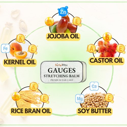 BodyJ4You 2PC Piercing Aftercare Set - Ear Stretching Balm Jojoba Oil - Gauges Earlobes Taper Plug Expander - Nose Septum Lip Tragus Belly Ring - Soothe Moisturize Skin Natural Recovery