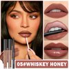QIUFSSE 3 in 1 Brown Lip Gloss and Lip Liner Lipstick Set Nude Lip Liner Set Long-lasting Nonstick Cup Lip Kit Moisturizing Lip Set for Women (05# Whiskey Honey)