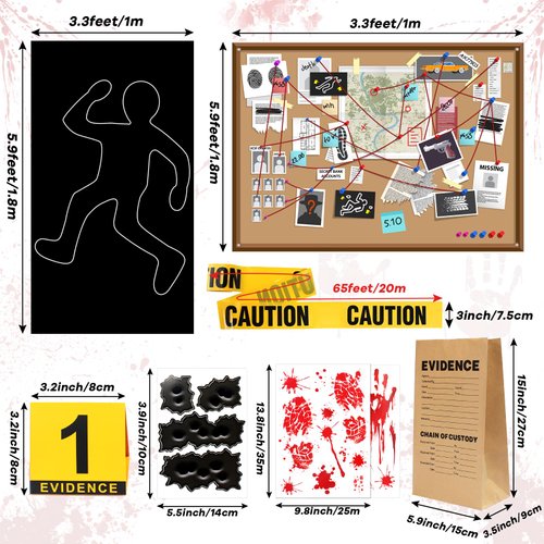 Kyson Halloween Crime Scene Decor Kit-Murder Mystery Dinner Party Decorations Includes Body Silhouette Caution Tape Evidence Marker Bag Bloody Stickers Badge Spy Glasses (15 Pieces)