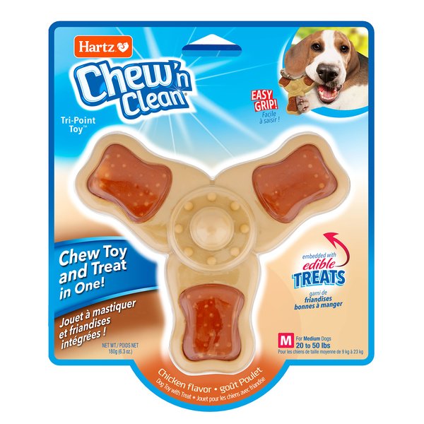 Hartz Chew ‘n Clean Chew Toy and Treat in One Chicken Flavored Tri-Point Dog Toy, Medium