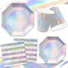 Gatherfun Iridescent Party Supplies - Disposable Paper Plates, Cups and Napkins, Ideal for Birthday, Mermaid Themed Events & Birthday or Wedding Party Decoration - Serves 16