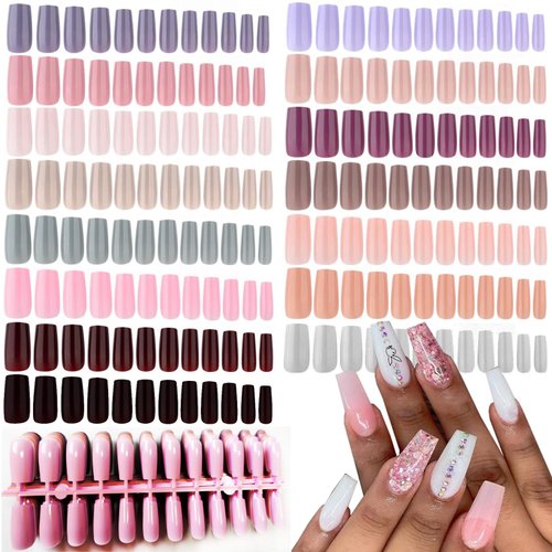 360PC Medium Square Press on Nails Colored False Nails Straight Full Cover Acrylic Tips Manicure DIY Artificial Fake Fingernails 15 Colors for Women Girls