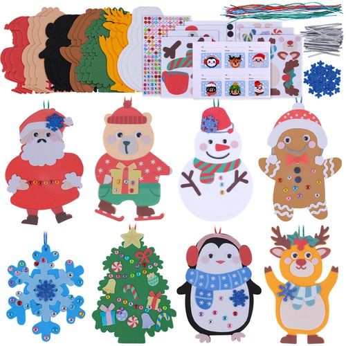 24 Sets Christmas Craft Kits Winter Crafts DIY Christmas Ornaments Decorations Art Sets Foam Santa Reindeer Snowman Christmas Stickers Holiday Season Classroom Activities Party Favors