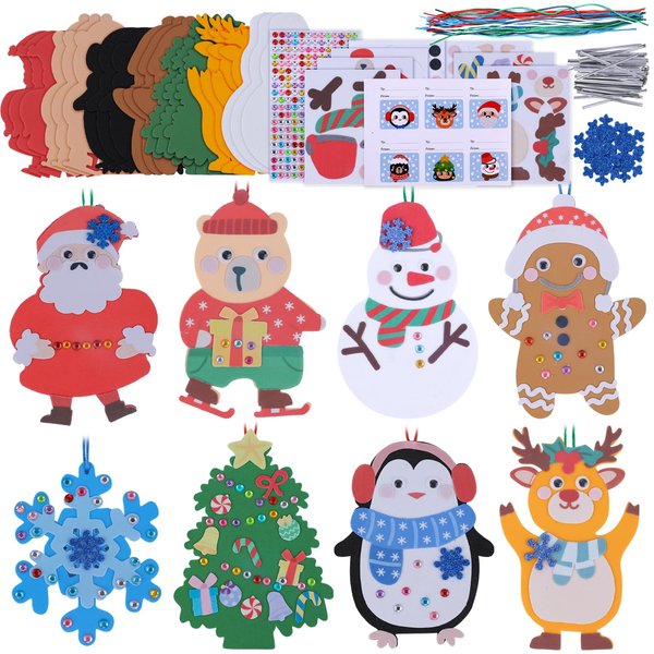 24 Sets Christmas Craft Kits Winter Crafts DIY Christmas Ornaments Decorations Art Sets Foam Santa Reindeer Snowman Christmas Stickers Holiday Season Classroom Activities Party Favors