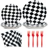 DECORLIFE 96Pcs Checkered Flag Party Supplies, Black and White Checkered Plates and Napkins Sets Serve 24, Race Car Birthday Party Decorations for Boys Birthday