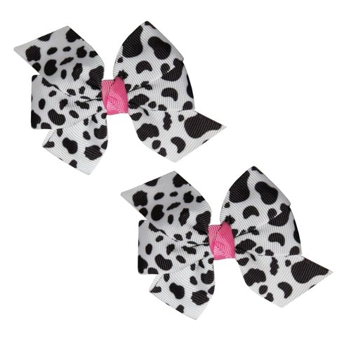WD2U Baby Girls 2 Pc Farm Girl Holstein Moo Cow 3" Hair Bows Alligator Clips (Pink)