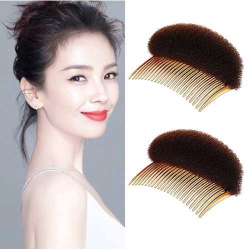 2Pcs Sponge Bump It Up Volume Hair Base Set Charming Bump It Up Volume Inserts Hair Bump Up Comb Hair Stick Bun Maker Bun Shaper Styling Insert Tool Hair Pad Accessories(Brown)