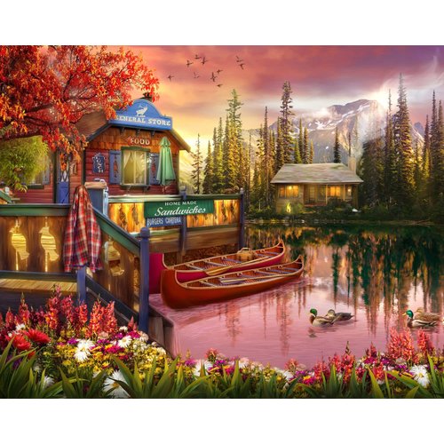 Springbok's Lakeshore Serenity 2000 Piece Puzzle for Adults Transports You to a Relaxing Cabin on The Lake
