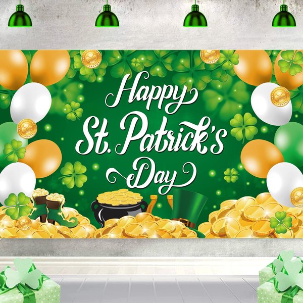 St. Patrick's Day Decorations Banner Happy St Patricks Day Backdrops - 71x44 Inch St. Patricks' Day Decor for Irish-Themed Party Supplies