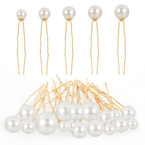 Lusofie 18Pcs Pearl Bobby Pins Bridal Wedding Hair Peals U Shaped Pearl Hair Pins Accessories for Brides Bridesmaids Women Girls(Gold)