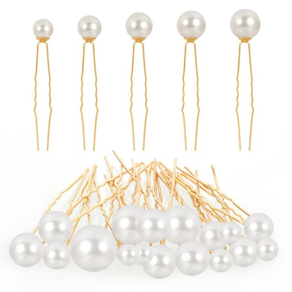 Lusofie 18Pcs Pearl Bobby Pins Bridal Wedding Hair Peals U Shaped Pearl Hair Pins Accessories for Brides Bridesmaids Women Girls(Gold)