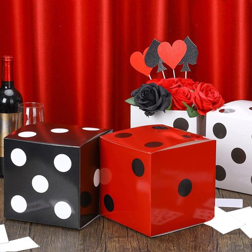 Sinmoe 6 Pcs Casino Dice Favor Boxes Bulk 7 x 7 x 7 Inch Casino Themed Party Supplies Night Las Vegas Party Decoration Three Dimensional Dice Decor for New Year Centerpieces Game(Multicolored)