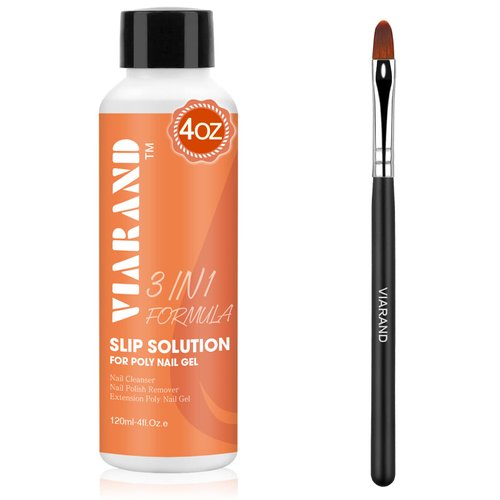 Viarand Poly Gel Slip Solution 4oz Extension Gel for Poly Gel Nails Anti-Stick Poly Gel Slip Solution with brush, nail and brush cleaner Design Poly Gel Nails at home