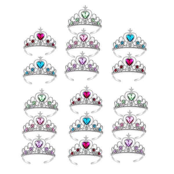 S & E TEACHER'S EDITION 16 Pcs Tiaras Crown Set, Princess Dress Up Costume Birthday Party Favors Accessories Kid Birthday