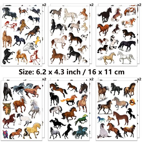 12 Sheets Horse Temporary Tattoos for Kids, Horse Birthday Party Supplies Horse Party Favors Stickers Fake Tattoos Horse Party Decorations for Girls Boys Kids Horse Themed Games Party Gifts