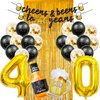 40th Birthday Decorations for Men, 40 Birthday Decorations with 40 Inch Gold 40 Number Balloons, Cheers to 40 Years Banner,Fringe Curtains and Cups Foil Balloons