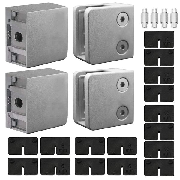 Premium Aluminum Square Flat Back Glass Clamp for 1/4" - 3/8" Tempered Glass or Laminated Glass, 4-Pack (Brush Nickel)