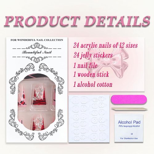 Duck Press on Nails MABKJLF Handmade French Tip Fake Nails Pink Black Full Cover Star Dollar Charm False Nails with Designs Y2K Glossy Glue on Nails Acrylic Nails Artificial Nails for Women Girls