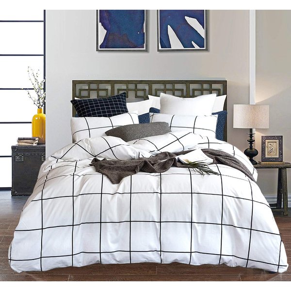 CLOTHKNOW White Plaid Duvet Cover Set Twin Cotton White Black Bedding Set Boys Girls Bedding Checker Geometric Bedding Duvet Cover Sets 3Pcs Comforter Cover Sets