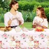 Dydamud Pink Floral Tea Party Tablecloth,Girls Tea Party Birthday Supplies 3pcs Let’s Partea Spring Disposable Table Cover for Par Tea Baby Shower,Floral Birthday Decorations