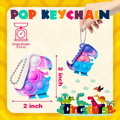 TOANWOD 24 PCS Dinosaur Party Favors for Kids: Dino Pop Keychain Fidget Toys Classroom Prizes Gifts for Students - Goodie Bag Stuffers Treasure Box Stocking Stuffers - Dinosaur Birthday Party Supplies