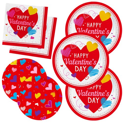 Valentine's Day Party Supplies Set for 50 - Elegant Disposable Paper Plates and Napkins Valentine's Day Party Decorations