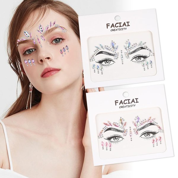 Totelux Face Gems for Women White Pink Face Jewels AB Rhinestones Stick on Eye Face Crystal Temporary Tattoo Stickers Makeup Festive Christmas Rave Mermaid Cosplay Dress-up Decoration 2Pcs