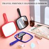 3 Pieces Hand Mirror Handheld Cosmetic Mirror with Handle, Makeup Hand Mirror Hairdressers Paddle Mirror Portable Vanity Mirror for Travel, Home and Salon Use (Red, Black, Blue, 9.17 x 6.53 Inch)