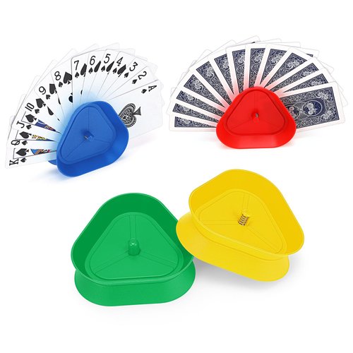 Syhood 4 Pcs Kids Card Holders Playing Card Holder for Kids Plastics Playing Card Tray for Adults Free Poker Holder Tray Happy New Year Family Card Activity Game Holds 10-12 Cards Each(Colorful)