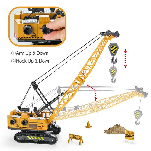 Joyfia 1: 55 Scale Crawler Crane Toy with Operating Buttons, Kids Construction Crane Vehicle Alloy Model Car, Boys Outdoor Sandbox Truck Toys Playset, Toddlers 3-8 Years Old Gifts