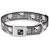 Dog Collar Seatbelt Buckle Tilted Skulls Plaid Gray 18 to 32 Inches 1.5 Inch Wide