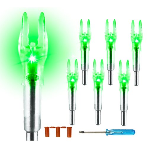 X Lighted Archery Nock for Arrows with .204".233".244".246" Inside Diameter, 6 PCS LED Nock with Screwdriver (Green, X/.204")