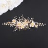 Teyglen Flower Bride Wedding Hair Comb Gold Leaf Headpiece Bridal Crystal Pearl Hair Side Comb Floral Hair Piece Decorative Hair Accessories for Women Girls