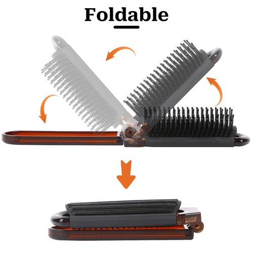 Folding Hair Brush with Mirror,Compact Travel Brush Folding Hair Brush Portable Hair Comb Mini Hair Brush Travel Comb for Gym, Trip, Purse, Swimming