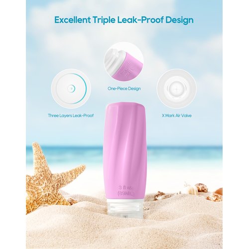 Morfone Travel Bottles for Toiletries, 3oz Tsa Approved Travel Size Containers Leak Proof Squeezable Travel Accessories Refillable for Shampoo Conditioner Lotion Liquids（Purple