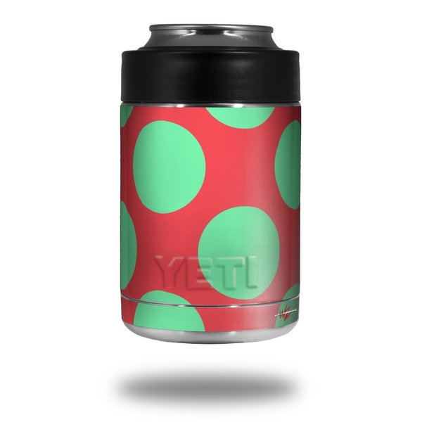 Kearas Polka Dots Green On Salmon - Decal Style Skin Wrap fits Yeti Rambler Colster and RTIC Can (Cooler NOT Included)