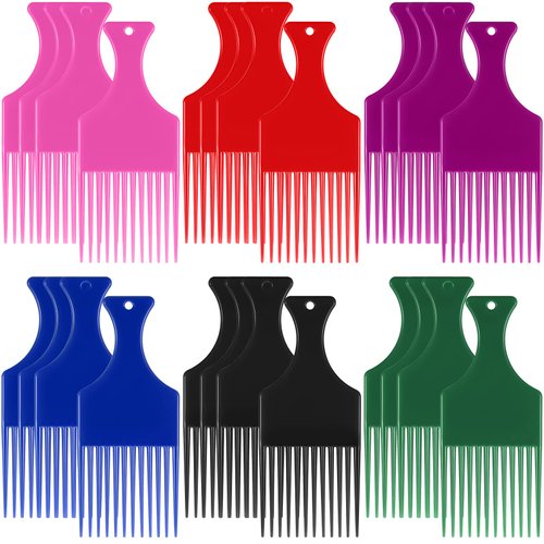 Nuogo Hair Pick, 24 Pcs Curly Hair Afro Comb for Women and Men, Detangling Styling Plastic Comb Hairdressing Tool for Thick Long Hair, Adding Volume, Wig, Beard, Gift(Multi Colors)