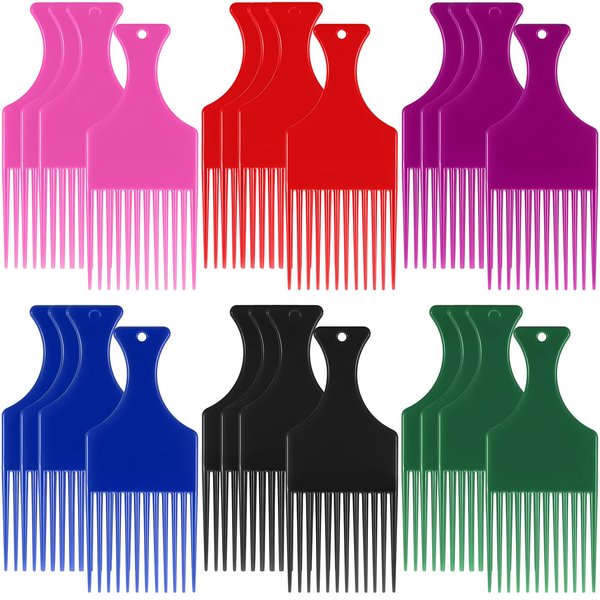 Nuogo Hair Pick, 24 Pcs Curly Hair Afro Comb for Women and Men, Detangling Styling Plastic Comb Hairdressing Tool for Thick Long Hair, Adding Volume, Wig, Beard, Gift(Multi Colors)