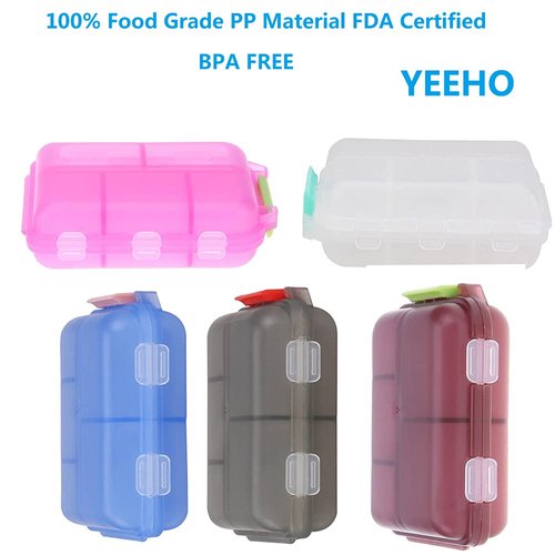 YEEHO Pill Case (5 Pack) - Portable Small Supplements Tablet Container Box with 10 Compartments - Medicine Capsule Vitamin Fold Flip Organizer Dispenser Holder Storage for Travel Trip Pocket Purse