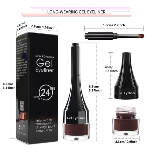 LSxia Waterproof Gel Eyeliner in Wine, 2-in-1 with Brush, 10 Colors, Skin-Friendly, Waterproof, Long-Wearing, 0.08 oz