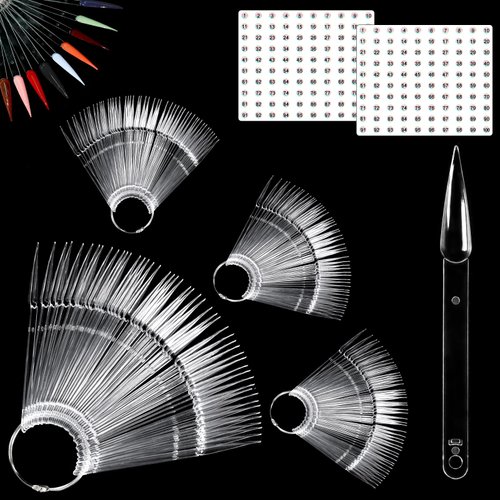 Allstarry 200 Pcs Clear &amp; Natural Nail Swatch Sticks with Ring and Numbered Tips Pointed Shaped N...