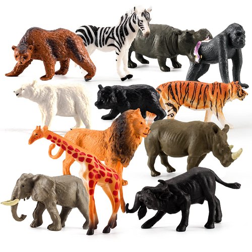 LC JoyCre Cake Toppers Jungle Animal 12PCS Wild Animal Figure Tiger Lion Panda Figurines Party Supplies Gift Toys for Kid Boys Girls Toddlers