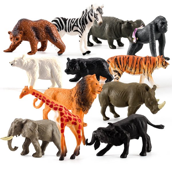 LC JoyCre Cake Toppers Jungle Animal 12PCS Wild Animal Figure Tiger Lion Panda Figurines Party Supplies Gift Toys for Kid Boys Girls Toddlers