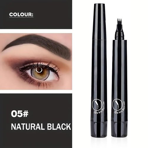 New Magic Eyebrow Pencil, 3D Waterproof Microblading Eyebrow Pencil Contouring Pen, 4 Tipped Precise Brow Pen, Fine Stroke Microblading Eyebrow Pencil Creates Natural Makeup Effect (Natural Black)